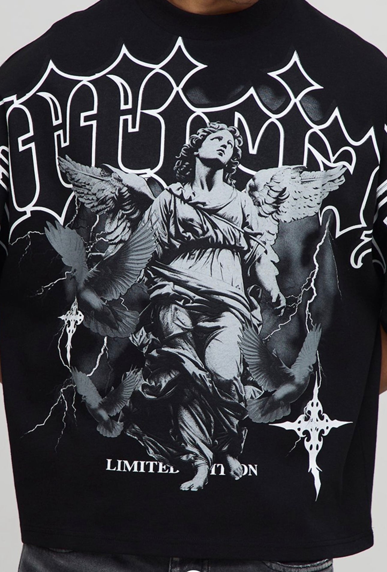 Black oversized boxy heavyweight angel T shirt