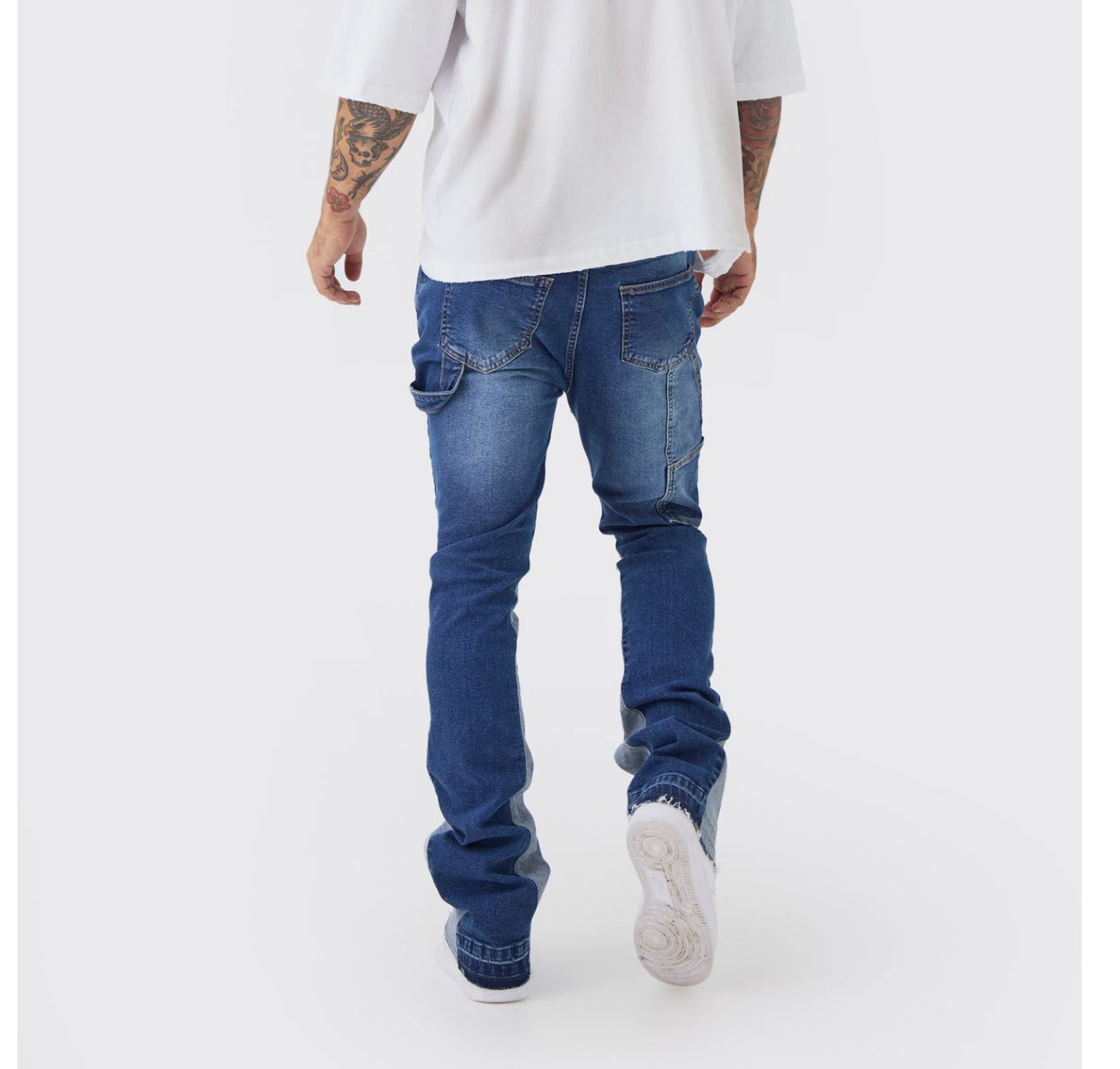 Skinny flared stacked carpenter washed jeans
