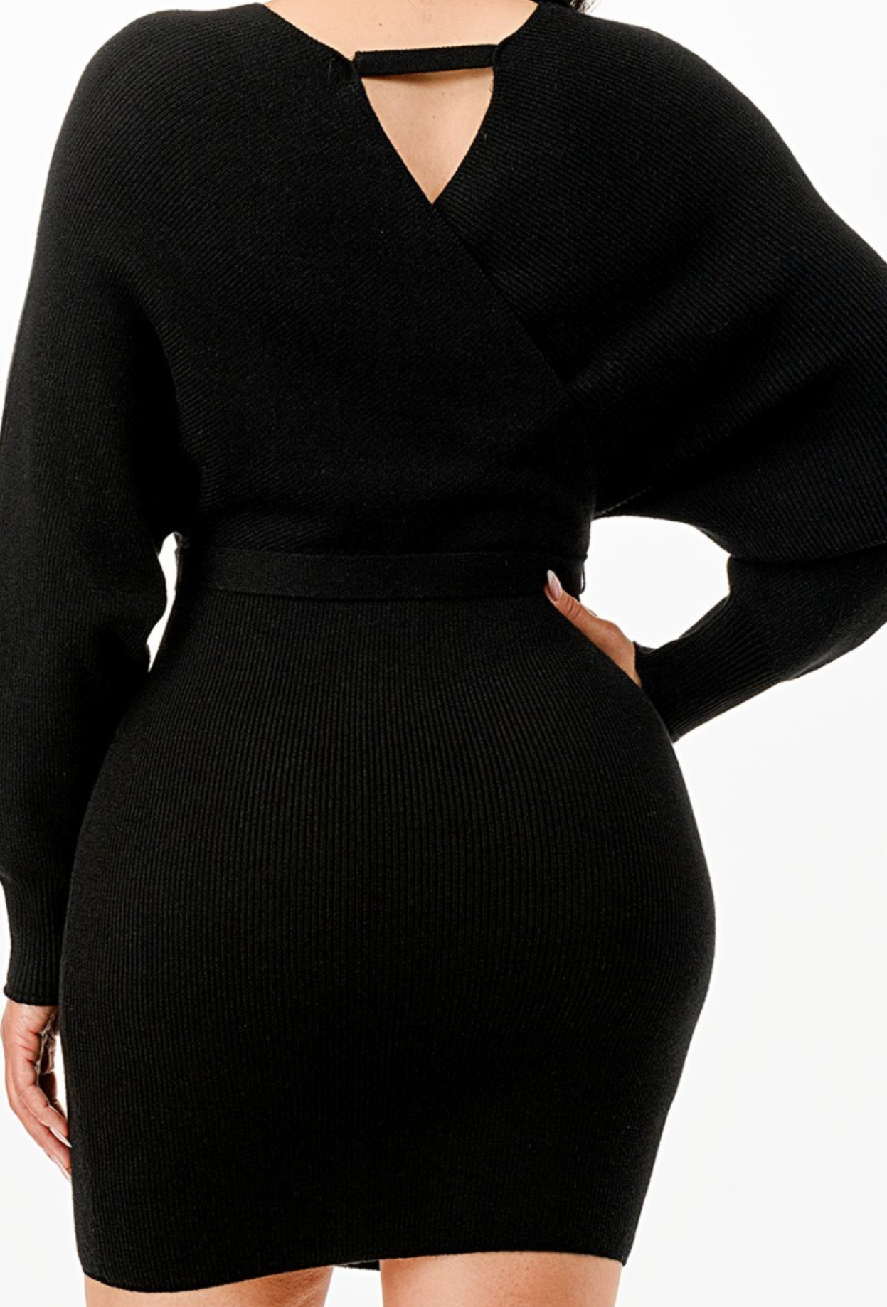 Off shoulder wrap belted sweather dress